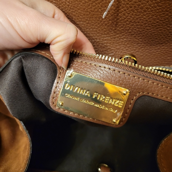 DIVINA FIRENZE Tote Bag Purse Satchel Viral Margaux Style Leather Chocolate - Picture 8 of 8